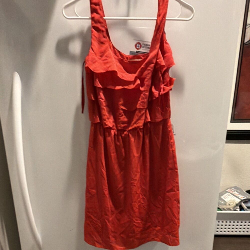 Gianni Bini Red Satin A-Line Dress Ruffle Scoop Neck Sleeveless Short XS
